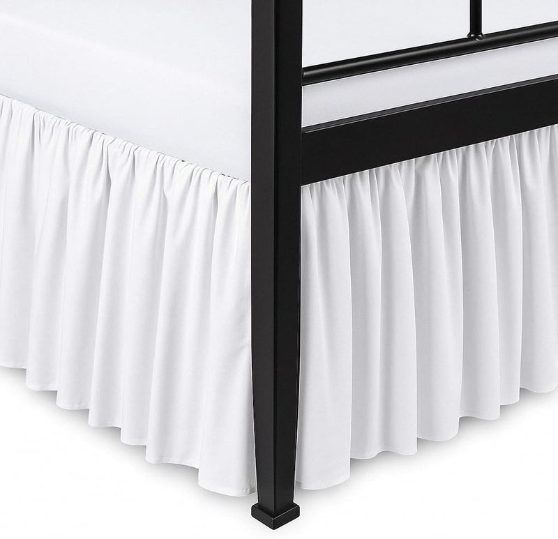 Exotic Linen Ruffled Bed Skirt Split Corners with Platform, Tailored Fit Hotel Quality Wrinkle Free Ultra-Soft Microfiber Dust Ruffle, Upto 16 Inch Drop, Queen, White - Image 2